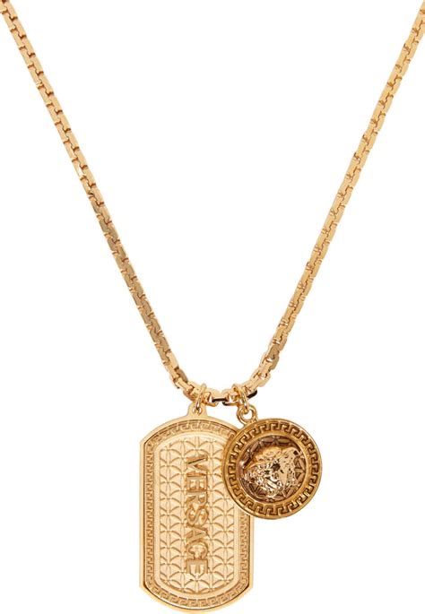 Versace: Gold Dog Tag Necklace 